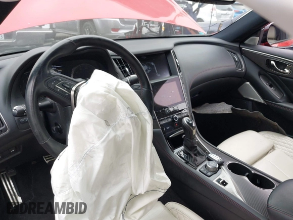 2021 Infiniti Q50 Red Sport 400 with VIN JN1FV7DP7MM850432, listed as a IAAI auction lot 42057935 with 15,936 mi miles and . Bid and sale history available at DreamBid. Image 21.