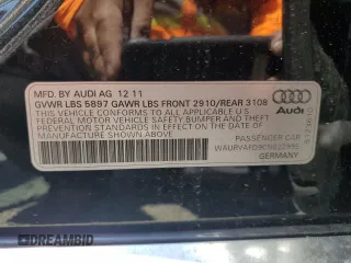 2012 Audi A8 with VIN WAURVAFD9CN022995, listed as a Copart auction lot 60225785 with 85,025 mi miles and Clean title. Bid and sale history available at DreamBid. Image 12.