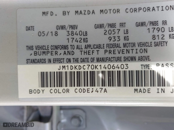 2019 Mazda CX-3 Touring with VIN JM1DKDC70K1406403, listed as a IAAI auction lot 41719684 with 119,602 mi miles. Bid and sale history available at carsss.com. Image 9.