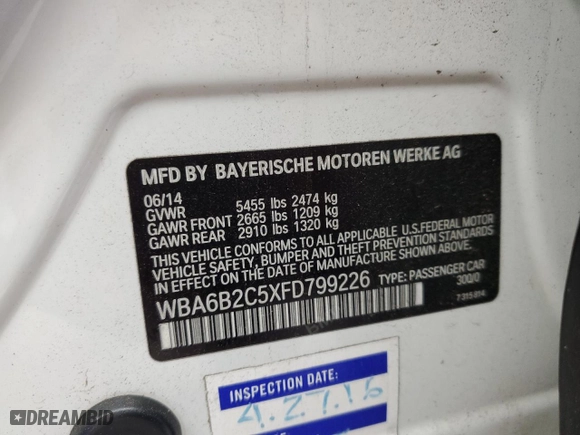 2015 BMW 6 Series 650i with VIN WBA6B2C5XFD799226, listed as a Copart auction lot 51317235 with 128,464 mi miles and Clean Title. Bid and sale history available at carsss.com. Image 12.