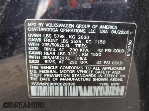 2023 Volkswagen ID.4 Pro with VIN 1V2VMPE80PC028390, listed as a Copart auction lot 48566185 with 74,329 mi miles and Salvage Title. Bid and sale history available at DreamBid. Image 13.