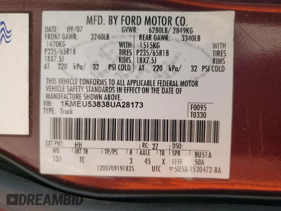 2008 Ford Explorer Sport Trac Limited z VIN 1FMEU53838UA28173, wystawiony jako Copart lot #62428445 z przebiegiem 141 533 mil mil oraz Czysty tytuł • Clean title. Historia ofert i sprzedaży dostępna na DreamBid. Obrazek 12.