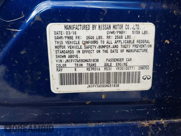 2016 Infiniti Q50 Red Sport 400 with VIN JN1FV7AR9GM451838, listed as a IAAI auction lot 41679235 with Not Provided miles and . Bid and sale history available at DreamBid. Image 9.