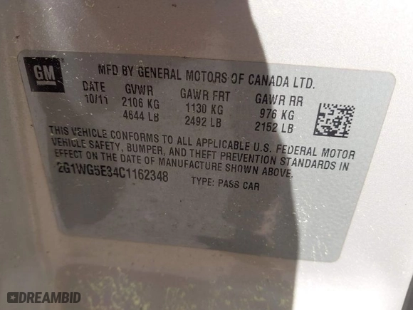 2012 Chevrolet Impala LT Fleet with VIN 2G1WG5E34C1162348, listed as a IAAI auction lot 42004025 with 221,151 mi miles. Bid and sale history available at carsss.com. Image 9.