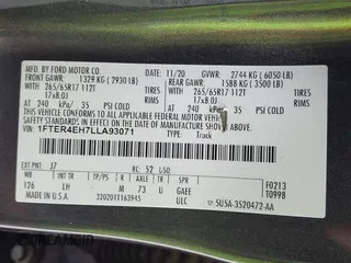 2020 Ford Ranger XL с VIN 1FTER4EH7LLA93071, выставлен на аукционе IAAI как лот 42279002 с пробегом 66 515 миль миль и . История ставок и продаж доступна на DreamBid. Изображение 9.