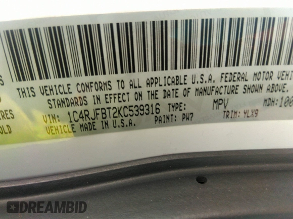 2019 Jeep Grand Cherokee Limited X with VIN 1C4RJFBT2KC539316, listed as a IAAI auction lot 41458815 with Not provided miles and . Bid and sale history available at DreamBid. Image 9.