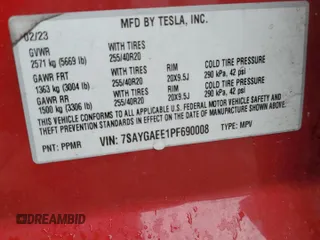 2023 Tesla Model Y Long Range z VIN 7SAYGAEE1PF690008, wystawiony jako Copart lot #54441735 z przebiegiem 38 291 mil mil oraz Szkody całkowita. Historia ofert i sprzedaży dostępna na DreamBid. Obrazek 12.