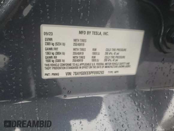 2023 Tesla Model Y Long Range with VIN 7SAYGDEE8PF895293, listed as a Copart auction lot 44208615 with 16,549 mi miles and Salvage Title. Bid and sale history available at DreamBid. Image 15.