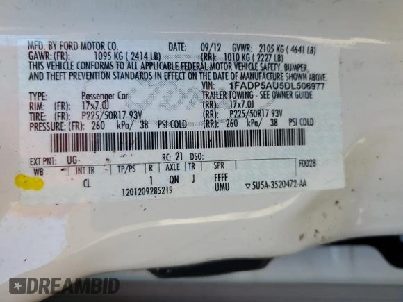 2013 Ford C-Max SE with VIN 1FADP5AU5DL506977, listed as a Copart auction lot 55346895 with 128,828 mi miles and Salvage Title. Bid and sale history available at carsss.com. Image 13.