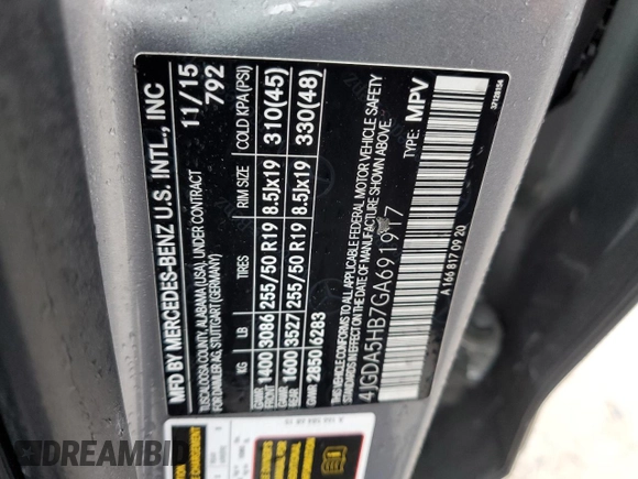 2016 Mercedes-Benz GLE 350 with VIN 4JGDA5HB7GA691917, listed as a Copart auction lot 55481745 with 118,782 mi miles and Salvage title. Bid and sale history available at DreamBid. Image 13.