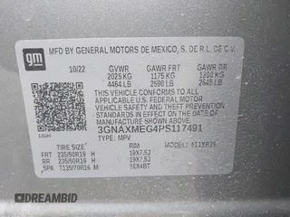 2023 Chevrolet Equinox RS with VIN 3GNAXMEG4PS117491, listed as a IAAI auction lot 39937789 with 47,899 mi miles. Bid and sale history available at carsss.com. Image 9.