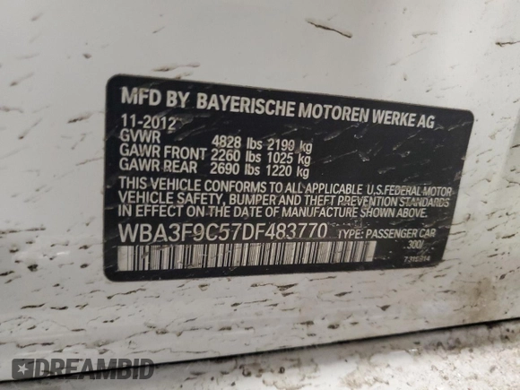 2013 BMW 3 Series ActiveHybrid 3 with VIN WBA3F9C57DF483770, listed as a Copart auction lot 47087475 with 115,576 mi miles and Salvage Title. Bid and sale history available at carsss.com. Image 14.