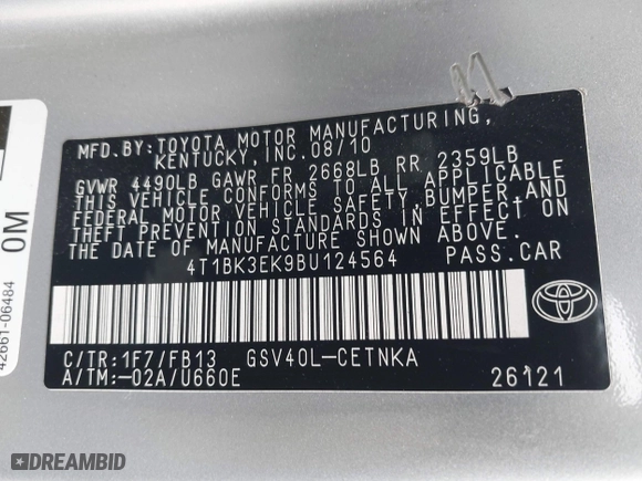 2011 Toyota Camry LE with VIN 4T1BK3EK9BU124564, listed as a IAAI auction lot 41413255 with 148,944 mi miles. Bid and sale history available at carsss.com. Image 9.