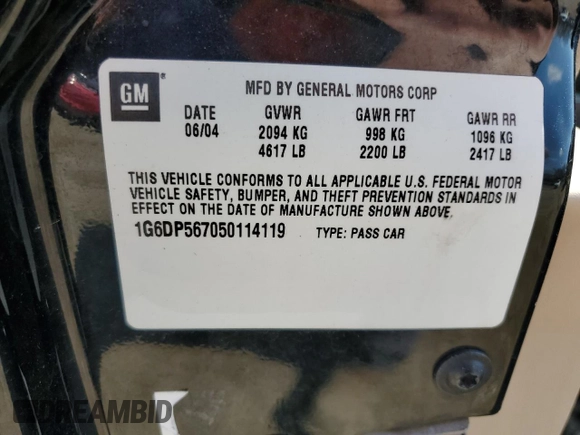 2005 Cadillac CTS with VIN 1G6DP567050114119, listed as a Copart auction lot 45304014 with 169,264 mi miles and Salvage Title. Bid and sale history available at carsss.com. Image 12.