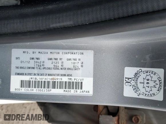 2012 Mazda 3 GX with VIN JM1BL1KFXC1604919, listed as a Copart auction lot 48686465 with 188,927 mi miles and Clean Title. Bid and sale history available at carsss.com. Image 13.