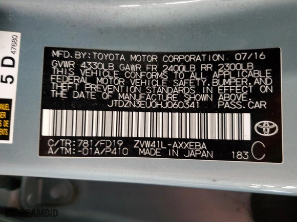 2017 Toyota Prius v Two with VIN JTDZN3EU0HJ060341, listed as a Copart auction lot 53292715 with 139,171 mi miles and Salvage Title. Bid and sale history available at carsss.com. Image 14.