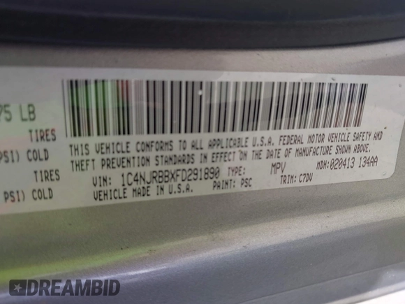 2015 Jeep Patriot Sport with VIN 1C4NJRBBXFD291890, listed as a IAAI auction lot 42570079 with 204,455 mi miles and . Bid and sale history available at DreamBid. Image 9.