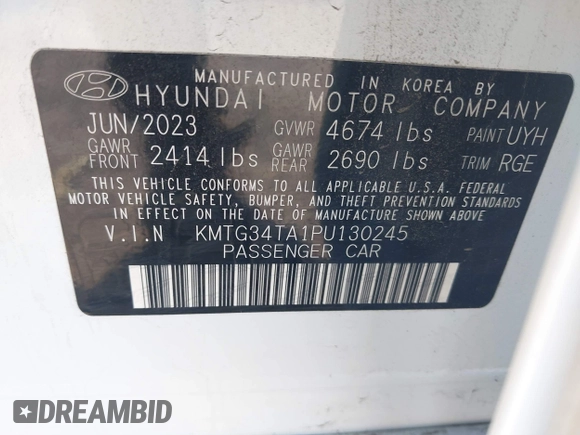 2023 Genesis G70 2.0T z VIN KMTG34TA1PU130245, wystawiony jako IAAI lot #41198085 z przebiegiem 21 483 mil mil oraz . Historia ofert i sprzedaży dostępna na DreamBid. Obrazek 9.
