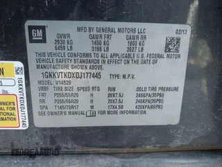 2013 GMC Acadia Denali with VIN 1GKKVTKDXDJ177445, listed as a IAAI auction lot 40875476 with 150,143 mi miles. Bid and sale history available at carsss.com. Image 9.