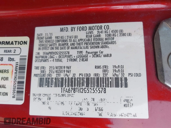 2016 Ford Mustang EcoBoost with VIN 1FA6P8TH2G5255578, listed as a IAAI auction lot 41754577 with 99,155 mi miles and . Bid and sale history available at carsss.com. Image 9.