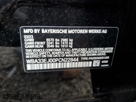 2023 BMW 7 Series 760i xDrive z VIN WBA33EJ00PCN22844, wystawiony jako Copart lot #47790414 z przebiegiem Nie podano mil oraz Szkoda całkowita • Salvage title. Historia ofert i sprzedaży dostępna na DreamBid. Obrazek 12.