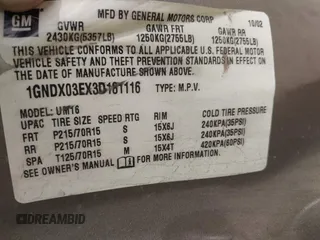 2003 Chevrolet Venture w/1SA Pkg with VIN 1GNDX03EX3D181116, listed as a IAAI auction lot 41204381 with 138,044 mi miles. Bid and sale history available at carsss.com. Image 9.