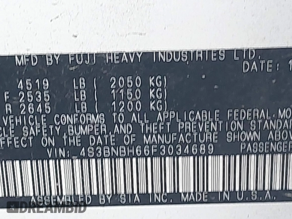 2015 Subaru Legacy z VIN 4S3BNBH66F3034689, wystawiony jako IAAI lot #39879231 z przebiegiem 147 033 mil mil oraz . Historia ofert i sprzedaży dostępna na DreamBid. Obrazek 9.