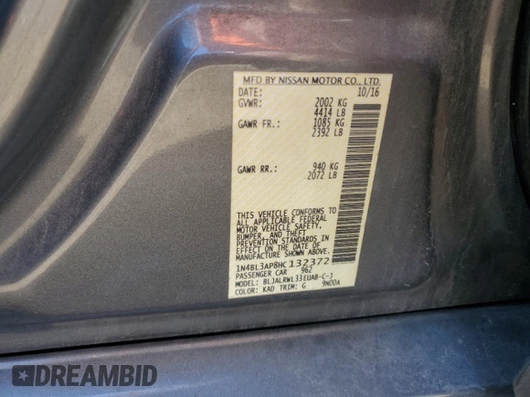 2017 Nissan Altima SL with VIN 1N4BL3AP8HC132372, listed as a Copart auction lot 43063315 with 114,862 mi miles and Salvage title. Bid and sale history available at DreamBid. Image 12.