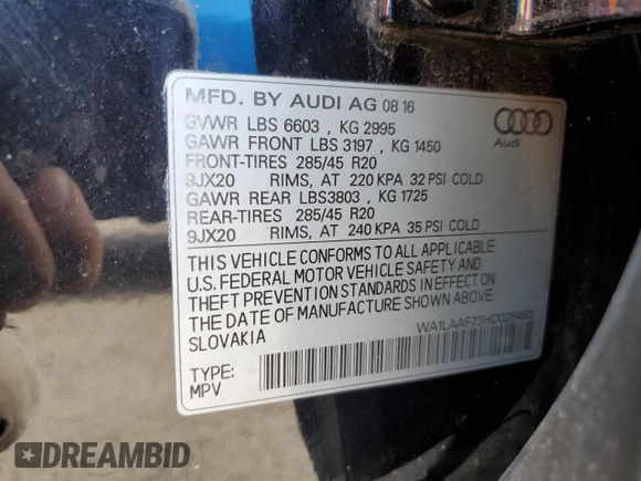 2017 Audi Q7 Premium Plus z VIN WA1LAAF73HD025493, wystawiony jako Copart lot #60876755 z przebiegiem 97 653 mil mil oraz Czysty tytuł • Clean title. Historia ofert i sprzedaży dostępna na DreamBid. Obrazek 12.