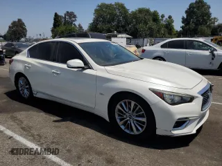 2018 Infiniti Q50 Luxe with VIN JN1EV7APXJM350096, listed as a Copart auction lot 59754334 with 46,798 mi miles and Salvage title. Bid and sale history available at DreamBid. Image 4.