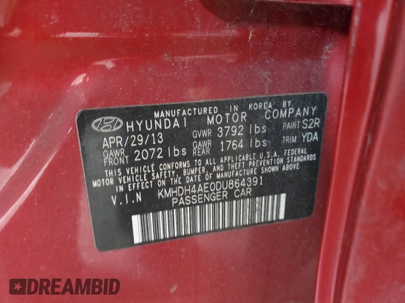 2013 Hyundai Elantra GLS z VIN KMHDH4AE0DU864391, wystawiony jako Copart lot #46890505 z przebiegiem 87 186 mil mil oraz Czysty tytuł • Clean title. Historia ofert i sprzedaży dostępna na DreamBid. Obrazek 12.