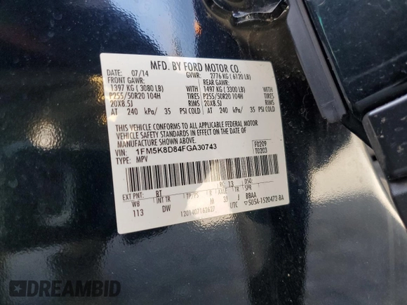 2015 Ford Explorer XLT with VIN 1FM5K8D84FGA30743, listed as a Copart auction lot 53464025 with 77,959 mi miles and Salvage Title. Bid and sale history available at carsss.com. Image 13.
