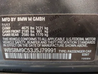 2018 BMW M3 with VIN WBS8M9C53J5J79991, listed as a IAAI auction lot 41881835 with 59,668 mi miles. Bid and sale history available at carsss.com. Image 9.
