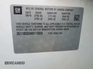 2017 Chevrolet Impala LT with VIN 2G1105S39H9113593, listed as a Copart auction lot 52795965 with 131,134 mi miles and Salvage Title. Bid and sale history available at DreamBid. Image 12.