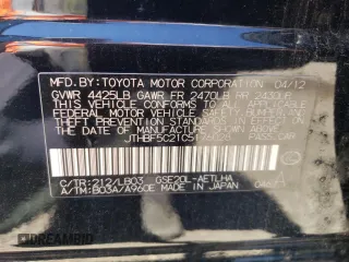 2012 Lexus IS 250 with VIN JTHBF5C21C5176028, listed as a Copart auction lot 58313524 with 174,201 mi miles and Salvage Title. Bid and sale history available at DreamBid. Image 12.