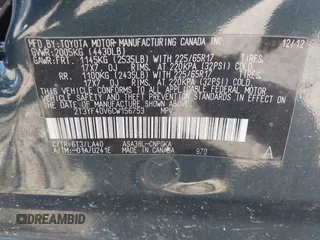 2012 Toyota RAV4 Limited with VIN 2T3YF4DV6CW156753, listed as a IAAI auction lot 42293335 with Not provided miles and . Bid and sale history available at DreamBid. Image 9.