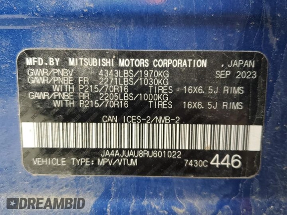 2024 Mitsubishi Outlander Sport ES с VIN JA4AJUAU8RU601022, выставлен на аукционе Copart как лот 60845175 с пробегом 64 947 миль миль и Чистый • Clean title. История ставок и продаж доступна на DreamBid. Изображение 13.
