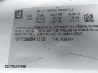 2013 Buick Verano with VIN 1G4PP5SK0D4113138, listed as a IAAI auction lot 42015636 with 218,054 mi miles and . Bid and sale history available at DreamBid. Image 9.