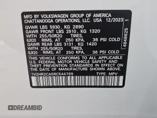 2024 Volkswagen Atlas SE z VIN 1V2HR2CA5RC544769, wystawiony jako Copart lot #59636505 z przebiegiem 39 198 mil mil oraz Czysty tytuł • Clean title. Historia ofert i sprzedaży dostępna na DreamBid. Obrazek 13.