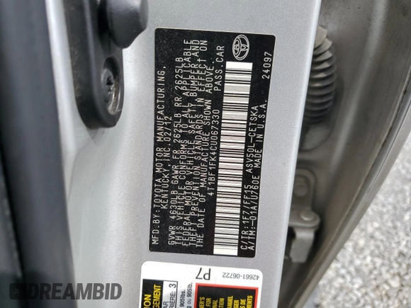 2012 Toyota Camry L with VIN 4T1BF1FK4CU067330, listed as a Copart auction lot 51982735 with 192,714 mi miles and Salvage Title. Bid and sale history available at DreamBid. Image 12.