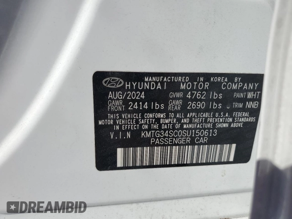 2025 Genesis G70 2.5T with VIN KMTG34SC0SU150613, listed as a Copart auction lot 48740825 with Not provided miles and Salvage title. Bid and sale history available at DreamBid. Image 12.