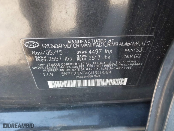 2016 Hyundai Sonata 2.4L SE with VIN 5NPE24AF4GH340064, listed as a IAAI auction lot 41853643 with 1 mi miles. Bid and sale history available at carsss.com. Image 9.