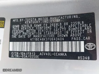 2007 Toyota Camry CE with VIN 4T1BE46K37U643404, listed as a IAAI auction lot 41903773 with 189,984 mi miles. Bid and sale history available at carsss.com. Image 9.