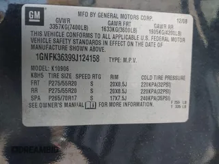 2009 Chevrolet Suburban LTZ with VIN 1GNFK36399J124158, listed as a IAAI auction lot 42063097 with 204,856 mi miles. Bid and sale history available at carsss.com. Image 9.