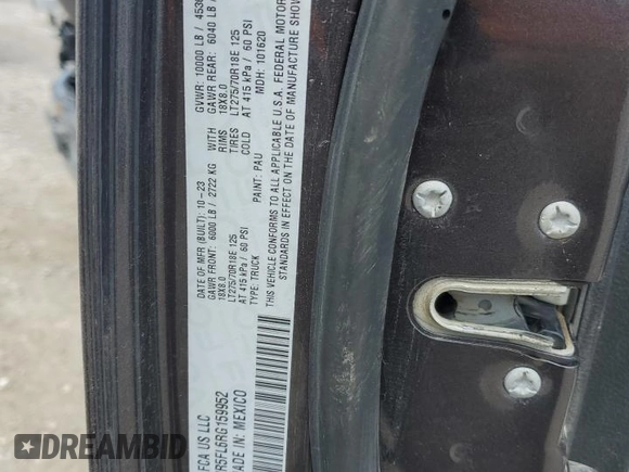 2024 Ram 2500 Laramie z VIN 3C6UR5FL6RG159952, wystawiony jako Copart lot #52771035 z przebiegiem Nie podano mil oraz Szkoda całkowita • Salvage title. Historia ofert i sprzedaży dostępna na DreamBid. Obrazek 12.