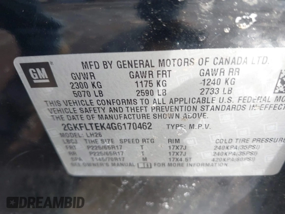 2016 GMC Terrain SLE with VIN 2GKFLTEK4G6170462, listed as a IAAI auction lot 41736251 with 146,369 mi miles. Bid and sale history available at carsss.com. Image 9.