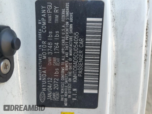 2012 Hyundai Veloster w/Gray Int with VIN KMHTC6AD5CU054055, listed as a Copart auction lot 76632734 with 151,489 mi miles and Clean title. Bid and sale history available at DreamBid. Image 12.