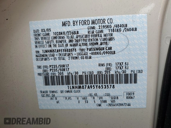 2005 Lincoln LS Sport z VIN 1LNHM87A95Y653578, wystawiony jako Copart lot #76339924 z przebiegiem 97 998 mil mil oraz Szkoda całkowita • Salvage title. Historia ofert i sprzedaży dostępna na DreamBid. Obrazek 12.