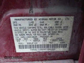 2004 Nissan Altima S with VIN 1N4AL11D04C168184, listed as a IAAI auction lot 41728423 with 223,121 mi miles. Bid and sale history available at carsss.com. Image 9.