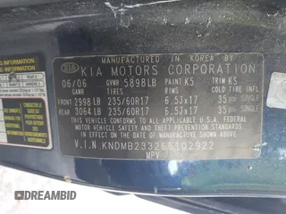 2006 Kia Sedona LX with VIN KNDMB233266102922, listed as a IAAI auction lot 41992959 with 283,531 mi miles. Bid and sale history available at carsss.com. Image 9.